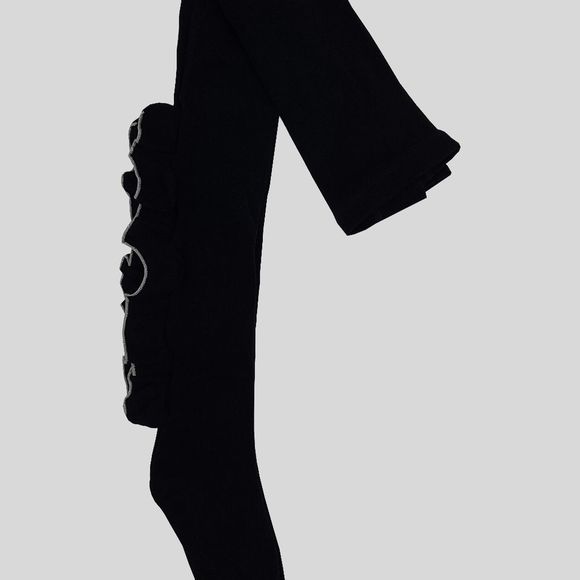 Zubii Girls Footed Tights Black Size 8 With Silver Ruffles Pack of 2 - Picture 4 of 4